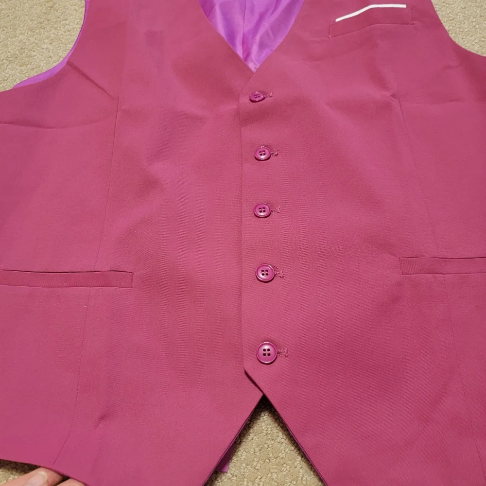 Barry Wang Wedding Vest‎ for Men Ruby Solid V-Neck Waistcoat Size XXL Formal